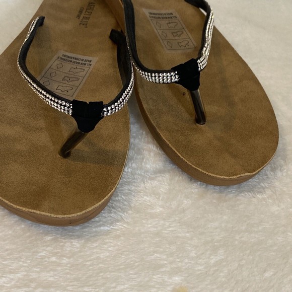 Ashley Blue Flip Flop Size 8 NEW Black with Silver Rhinestones Sandals Summer - Picture 4 of 8